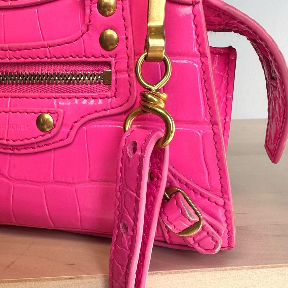 Balenciaga Neo Classic Nano Size In Bright Pink Croco Leather - Picture 8 of 11